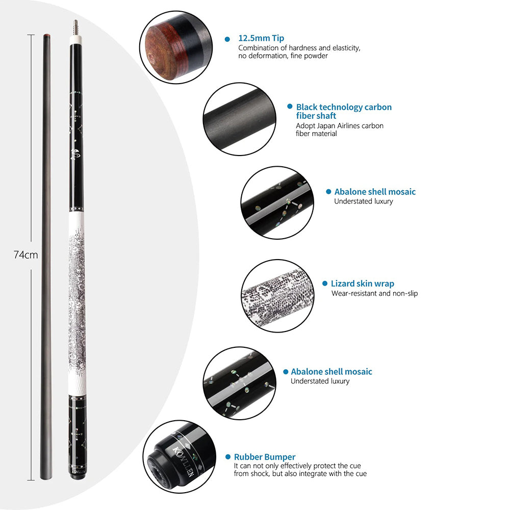 KONLLEN Professional Cue 2-Piece 147CM Cue - Ebony Billiard Pool JF-STAR 18.5-20OZ Wood Premier White&Black
