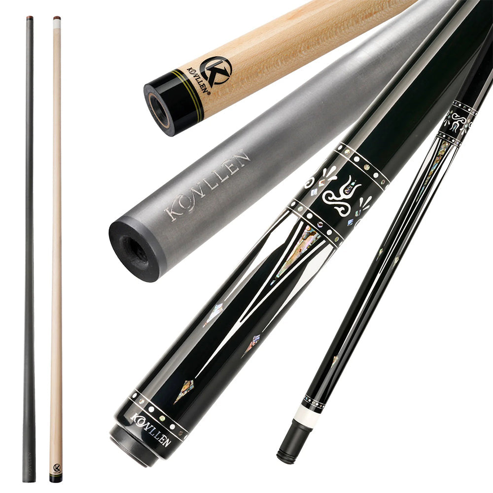 KONLLEN Ebony Wood Professional Pool Cue Billiard 18.5-20OZ KL-01BR 147CM Cue - 2-Piece Premier Black