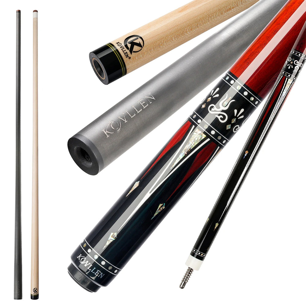 KONLLEN Billiard KL-01FR Pool 18.5-20OZ Cue Cue Professional 2-Piece Ebony Premier Wood - 147CM Red&Black