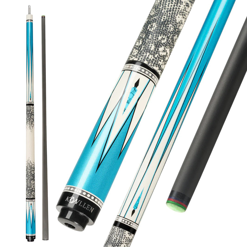 KONLLEN Wood KL-05 Maple 18.5-20OZ Pool Lowversion Billiard Cue 2-Piece Cue Premier Professional 147CM - Blue&White