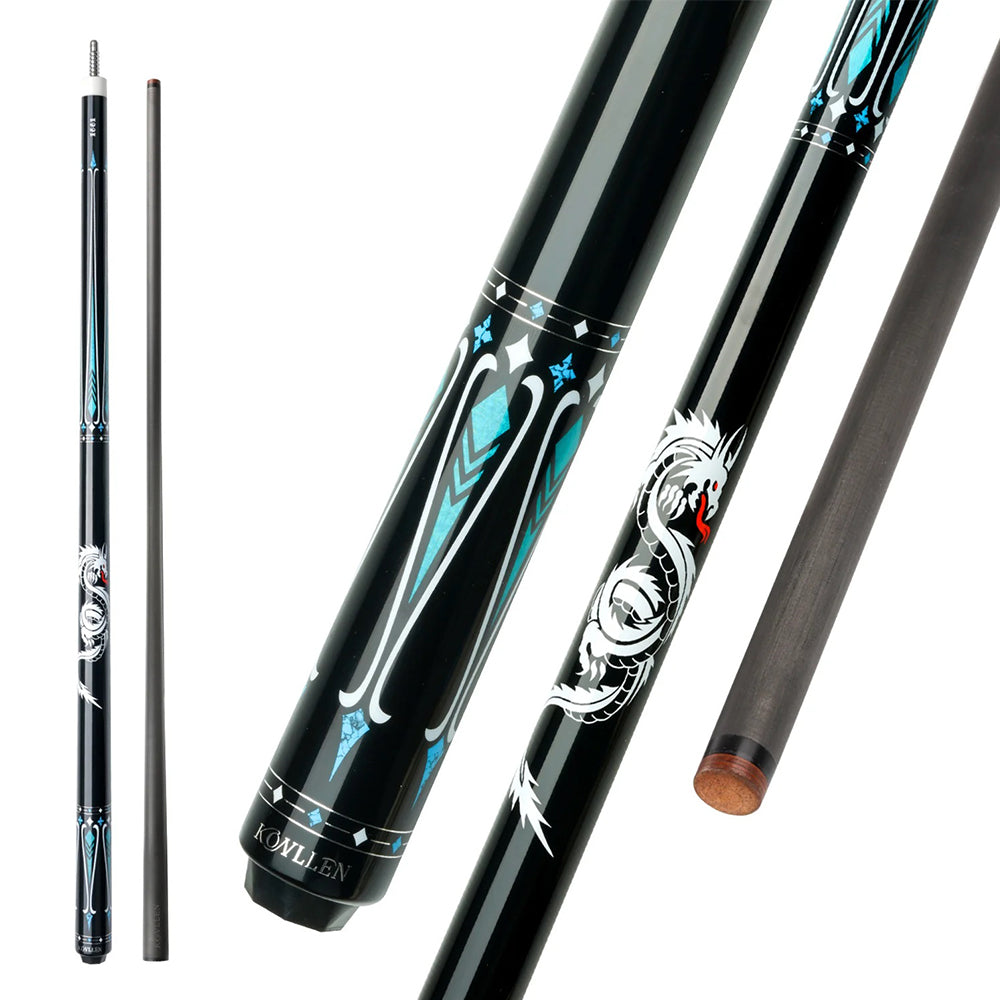 KONLLEN Wood Light Pool KL-10BF - Maple 147CM Cue Billiard Premier Professional 2-Piece Cue 18.5-20OZ Blue&Black