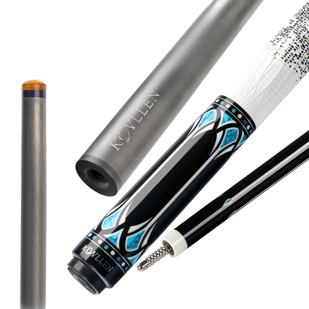 KONLLEN Professional - Cue Pool KL20-18F Premier 18.5-20OZ Billiard Wood 147CM Cue 2-Piece Ebony White&Blue&Black
