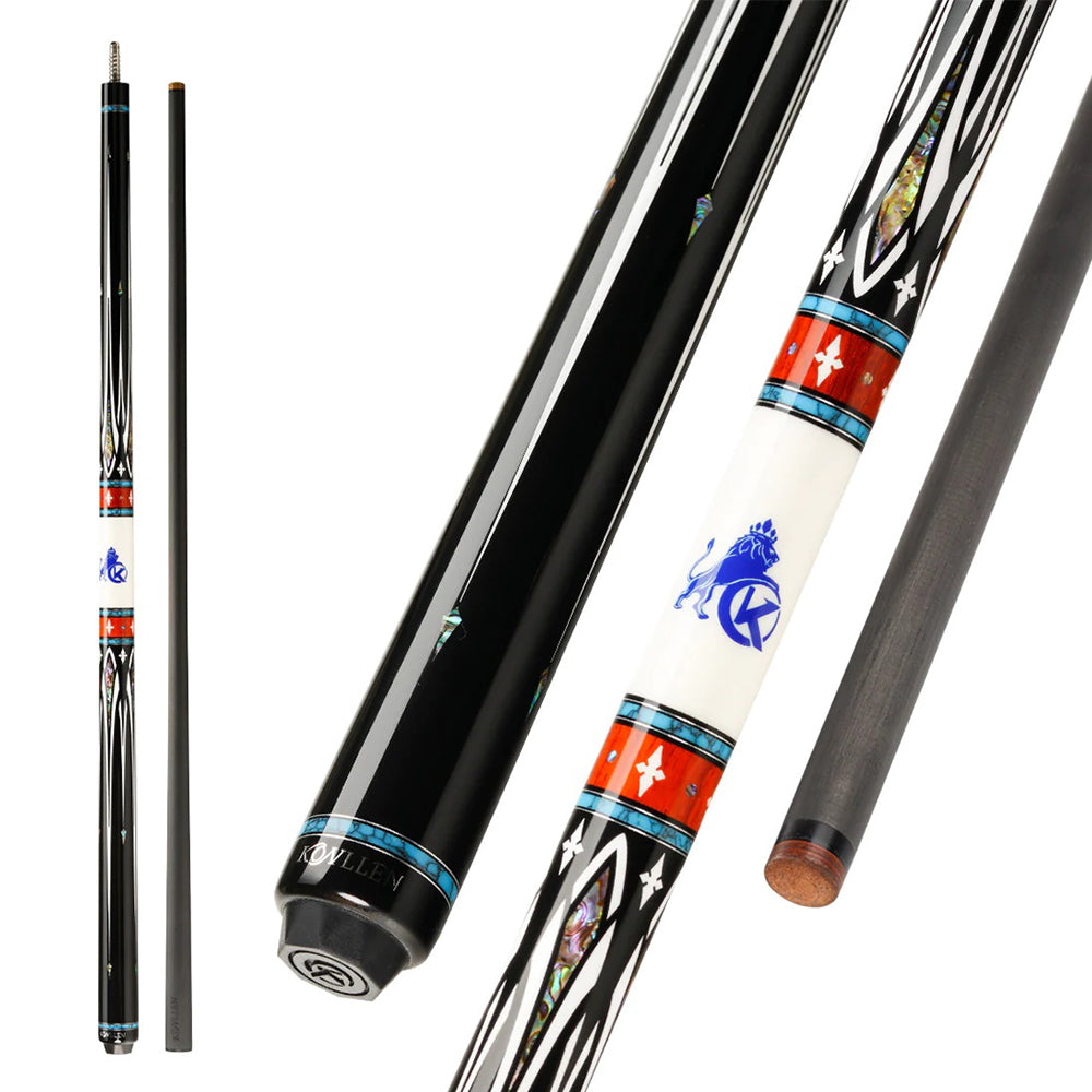 KONLLEN Billiard Pool Premier KL-A1 Maple Professional 147CM - Wood Cue 18.5-20OZ 2-Piece Cue Blue&White&Red