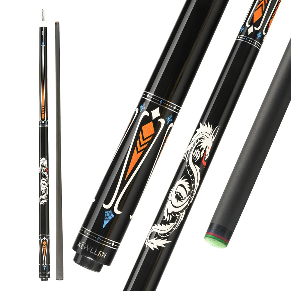 KONLLEN Professional Premier Lowversion Cue - Cue LW-1 147CM 2-Piece 18.5-20OZ Maple Wood Pool Billiard Orange&Black