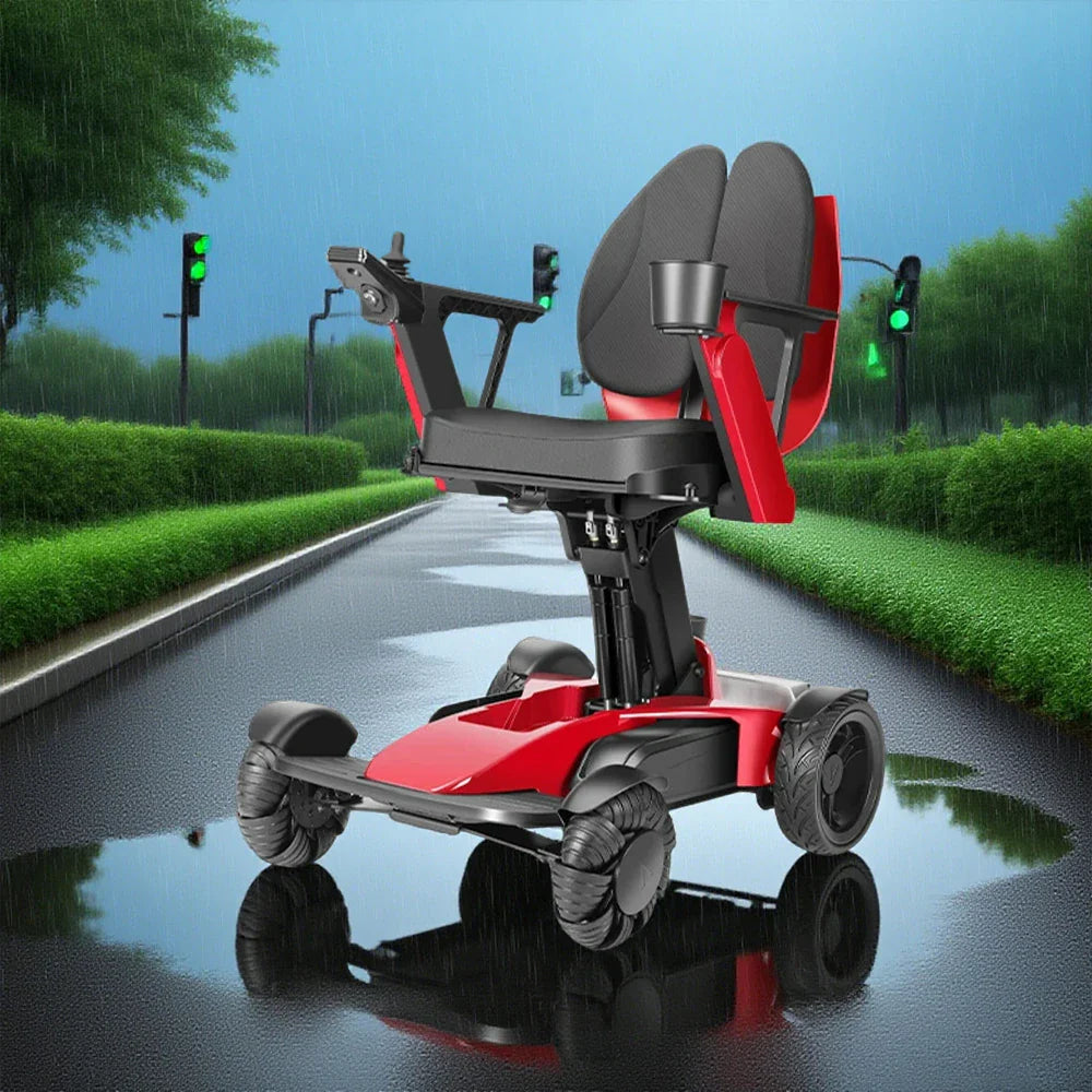 ROLLUX Foldable Battery, Mobility Scooter Easy Compact 13Ah/20Ah - to Portable 4-Wheel Store Lithium - Red