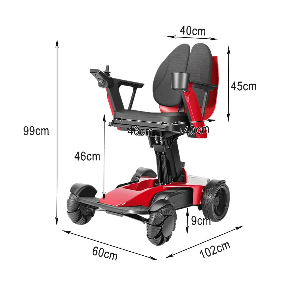 ROLLUX Foldable Battery, Mobility Scooter Easy Compact 13Ah/20Ah - to Portable 4-Wheel Store Lithium - Red