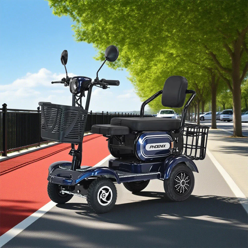 ROLLUX 700W Large Drive - Lithium 25/30/35Ah Scooter Motor Mobility - Rear with Front Battery,4-Wheel Dual Baskets Blue