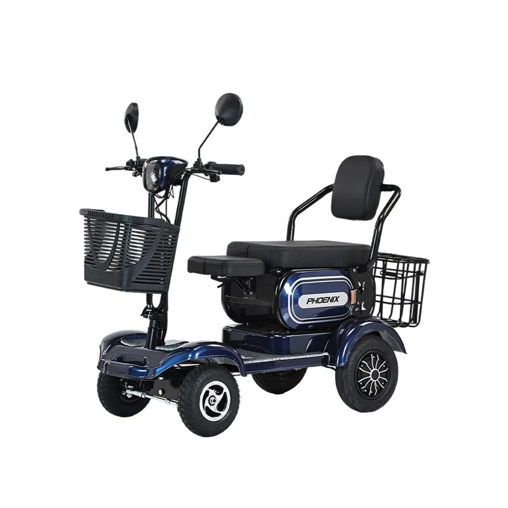 ROLLUX 700W Large Drive - Lithium 25/30/35Ah Scooter Motor Mobility - Rear with Front Battery,4-Wheel Dual Baskets Blue