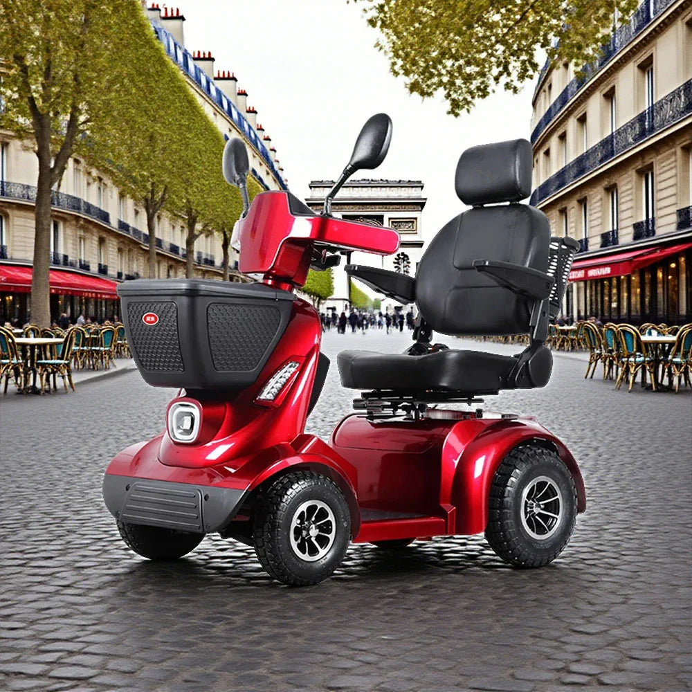 ROLLUX 800W Baskets High-Back Front Lithium - Seat Mobility with Storage Cushioned Design and Scooter 40Ah - Battery,4-Wheel Rear Red