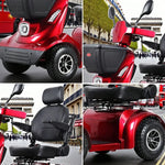 ROLLUX 800W Baskets High-Back Front Lithium - Seat Mobility with Storage Cushioned Design and Scooter 40Ah - Battery,4-Wheel Rear Red