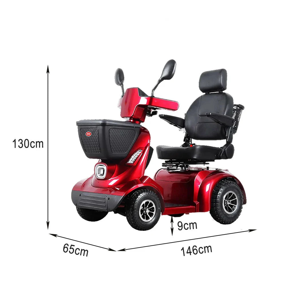 ROLLUX 800W Baskets High-Back Front Lithium - Seat Mobility with Storage Cushioned Design and Scooter 40Ah - Battery,4-Wheel Rear Red