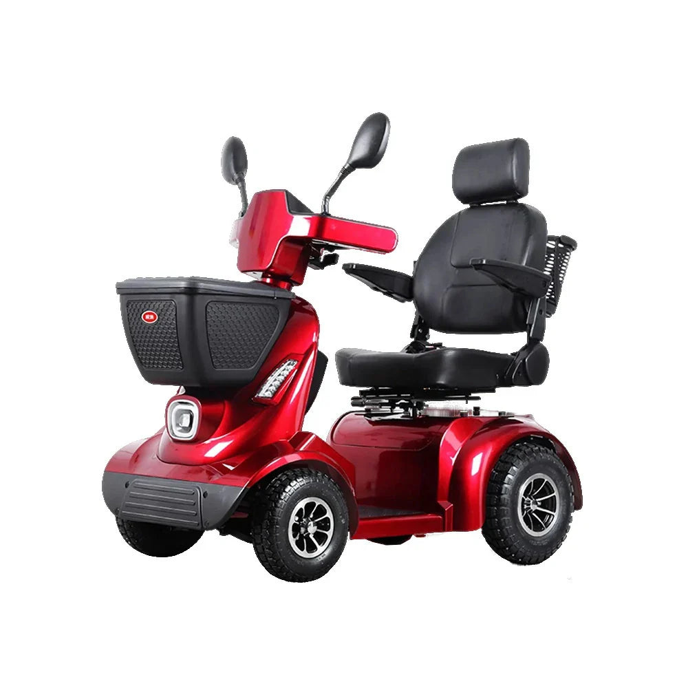 ROLLUX 800W Baskets High-Back Front Lithium - Seat Mobility with Storage Cushioned Design and Scooter 40Ah - Battery,4-Wheel Rear Red
