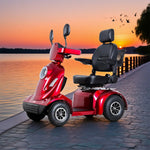 ROLLUX 800W Basket - with Seat Battery,4-Wheel - Scooter Cushioned Storage Lithium Rear 40Ah High-Back Mobility Design Red