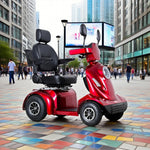 ROLLUX 800W Basket - with Seat Battery,4-Wheel - Scooter Cushioned Storage Lithium Rear 40Ah High-Back Mobility Design Red