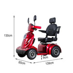 ROLLUX 800W Basket - with Seat Battery,4-Wheel - Scooter Cushioned Storage Lithium Rear 40Ah High-Back Mobility Design Red