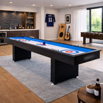 SHUFLEX 9FT Curling Game Table Solid Wood Frame Smooth Ice-Style Playing Surface Precision Scoring System Adjustable Leveling Feet Indoor Game Table - Black