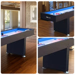 SHUFLEX 9FT Curling Game Table Solid Wood Frame Smooth Ice-Style Playing Surface Precision Scoring System Adjustable Leveling Feet Indoor Game Table - Black