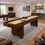 SHUFLEX 9/12/14/16FT Solid Wood Shuffleboard Table - Professional Hardwood Playing Surface Smooth Stable Roll Heavy-Duty Construction Indoor Game Table - Brown