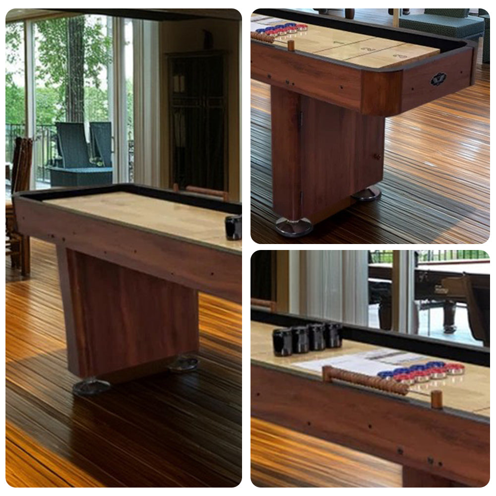SHUFLEX 9/12/14/16FT Solid Wood Shuffleboard Table - Professional Hardwood Playing Surface Smooth Stable Roll Heavy-Duty Construction Indoor Game Table - Brown