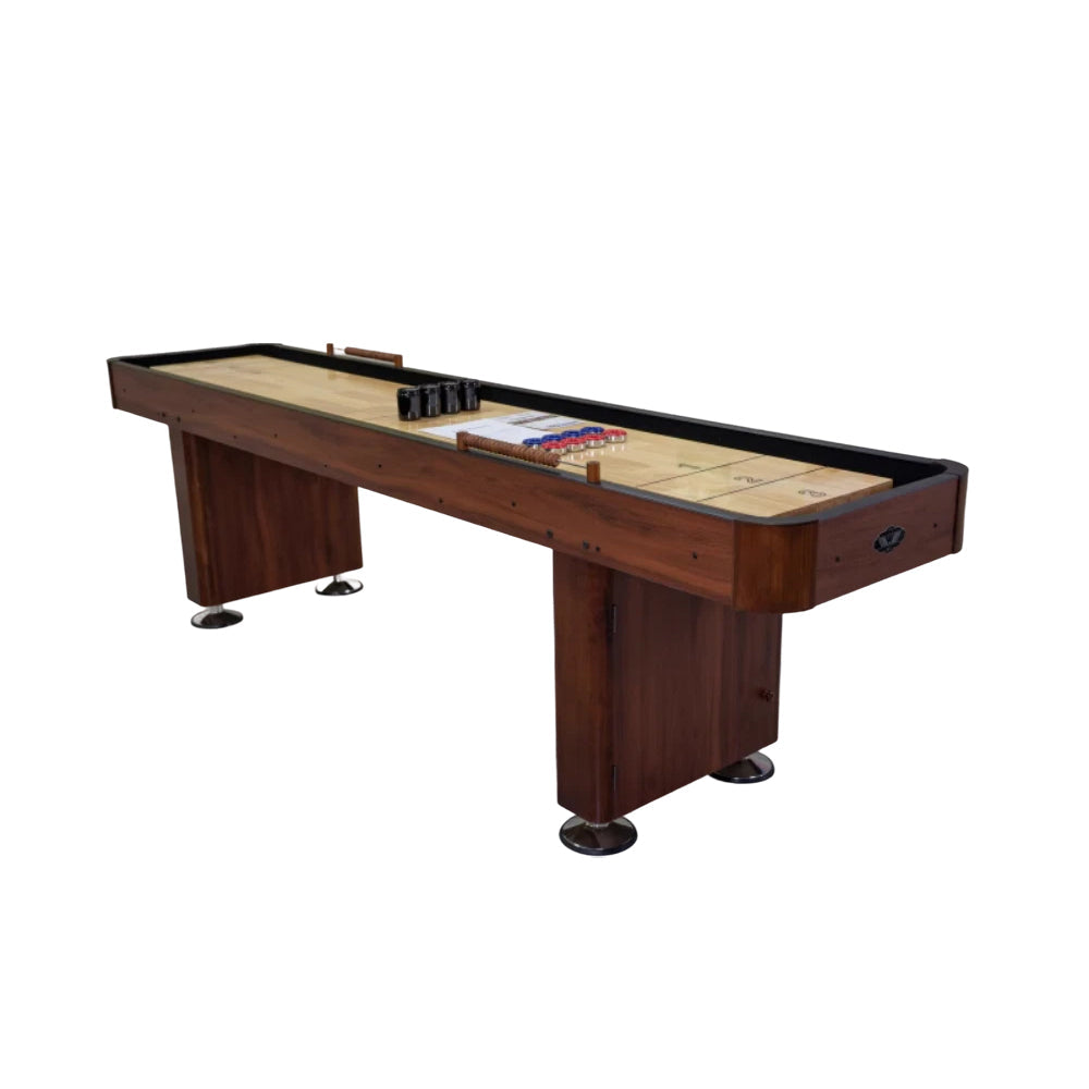 SHUFLEX 9/12/14/16FT Solid Wood Shuffleboard Table - Professional Hardwood Playing Surface Smooth Stable Roll Heavy-Duty Construction Indoor Game Table - Brown