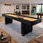SHUFLEX 9/12/14/16FT Solid Wood Shuffleboard Table - Professional Hardwood Playing Surface Smooth Stable Roll Heavy-Duty Construction Indoor Game Table - Black