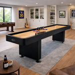SHUFLEX 9/12/14/16FT Solid Wood Shuffleboard Table - Professional Hardwood Playing Surface Smooth Stable Roll Heavy-Duty Construction Indoor Game Table - Black