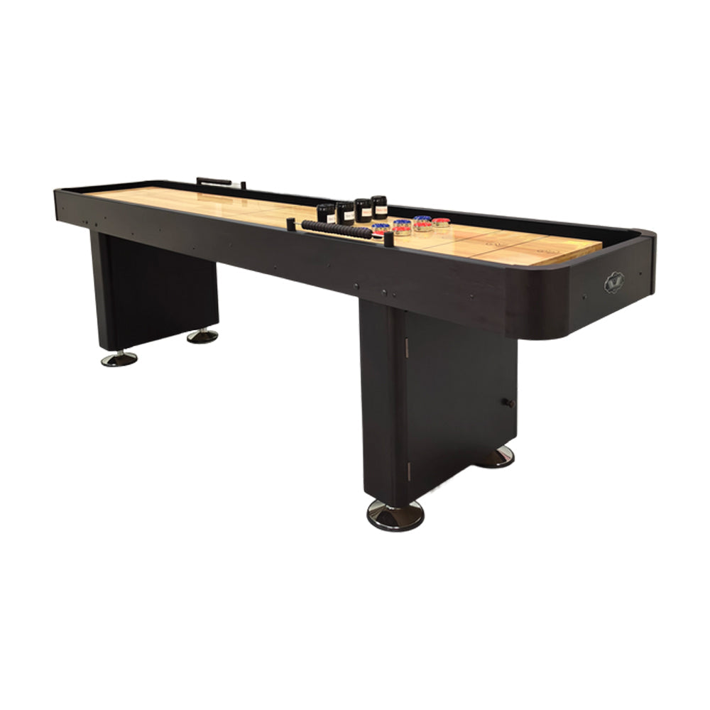 SHUFLEX 9/12/14/16FT Solid Wood Shuffleboard Table - Professional Hardwood Playing Surface Smooth Stable Roll Heavy-Duty Construction Indoor Game Table - Black