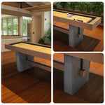 SHUFLEX 9FT Solid Wood Shuffleboard Table - UV-Coated Birch Playing Surface Smooth Stable Roll Industrial Style Cement-Effect Legs Indoor Game Table - Natural Wood