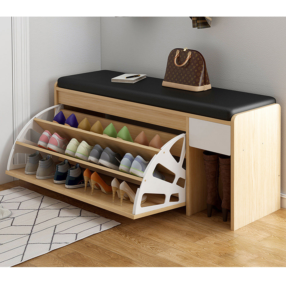 LIVARA 100cm Seat Length Leather Shoe Cushion Cabinet