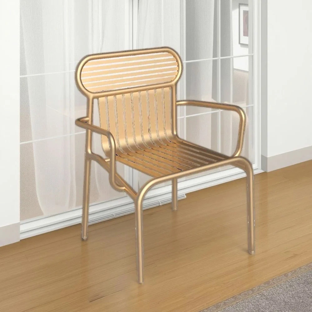 SOLARA Outdoor Chair Thickened Design Waterproof Frame, High-Temperature Baked Rustproof Strong Durable - Finish, Load-Bearing Steel 42cm Iron Gold