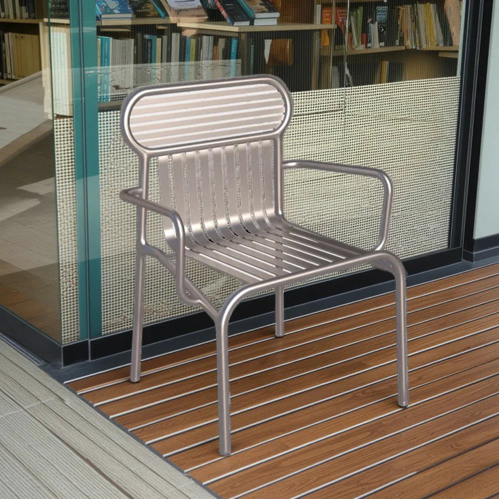 SOLARA Outdoor Finish, Iron Steel High-Temperature Durable - Chair 42cm Rustproof Design Thickened Waterproof Frame, Load-Bearing Strong Baked Silver