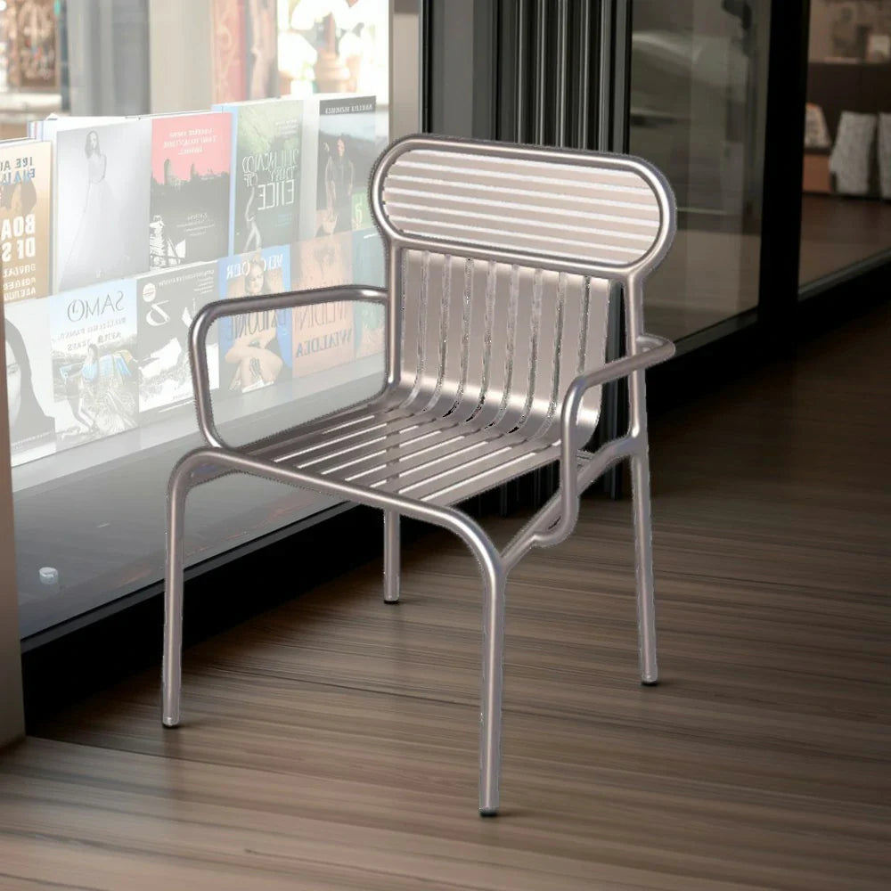 SOLARA Outdoor Finish, Iron Steel High-Temperature Durable - Chair 42cm Rustproof Design Thickened Waterproof Frame, Load-Bearing Strong Baked Silver