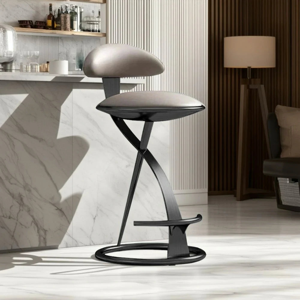 SOLARA Dining Load-Bearing - Frame, Chair High-Resilience Upholstery Durable Brushed Leather Black Design Stainless Strong Foam, Top-Grain with Steel Black