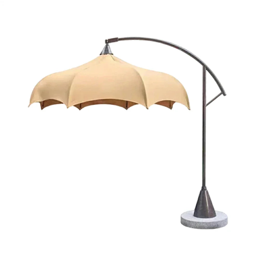 SOLARA Outdoor Cantilever Umbrella - 300cm Round Arc Canopy with French Scalloped Edge, Stainless Steel Frame, Heavy Marble Base, UV Sunshade for Patio & Garden - Khaki