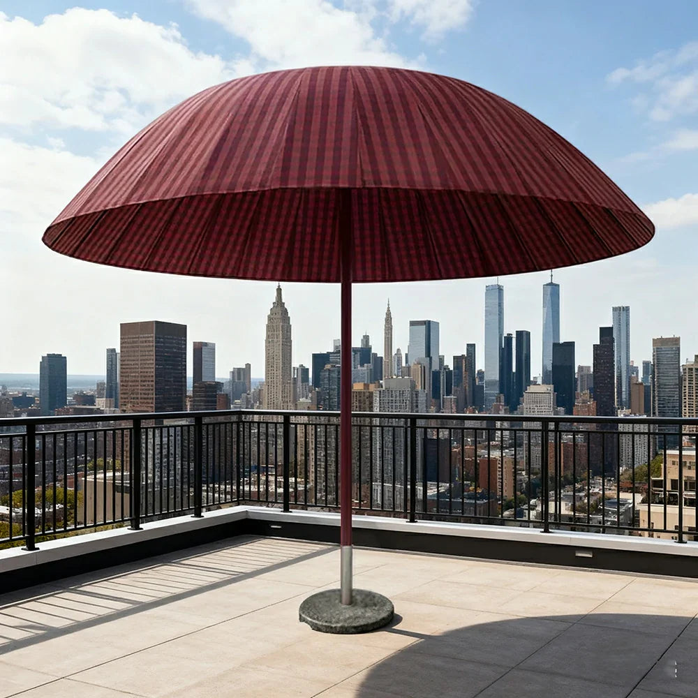 SOLARA Outdoor Central Pole Umbrella - 2.5m Round Canopy, Fade-Resistant Fabric, Wind-Stable Build, Sun & Rain Protection, 40kg Marble Base Included - Red