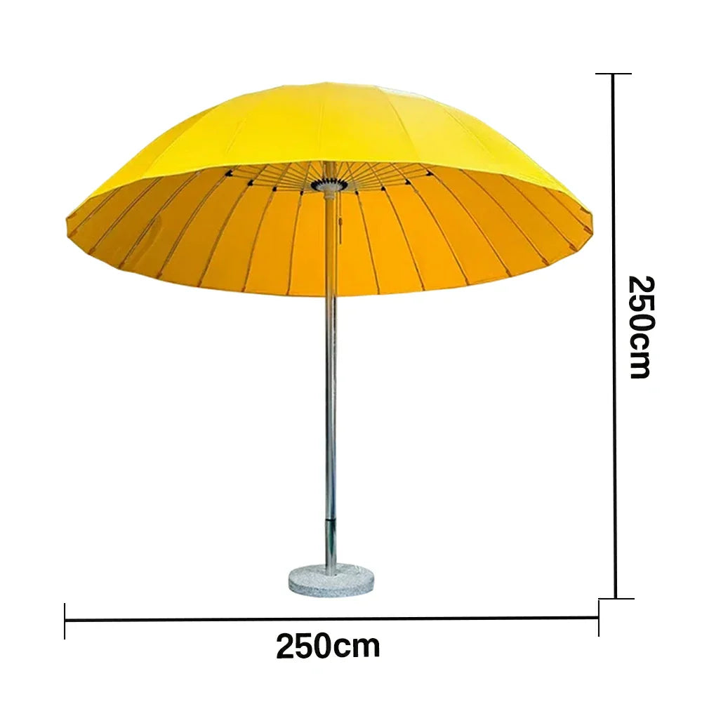SOLARA Outdoor Central Pole Umbrella - 2.5m Round Canopy, Fade-Resistant Fabric, Wind-Stable Build, Sun & Rain Protection, 40kg Marble Base Included - Yellow