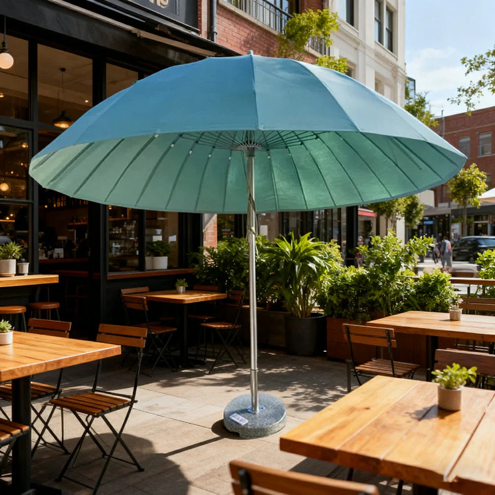 SOLARA Outdoor Central Pole Umbrella - 2.5m Round Canopy, Fade-Resistant Fabric, Wind-Stable Build, Sun & Rain Protection, 40kg Marble Base Included - Blue