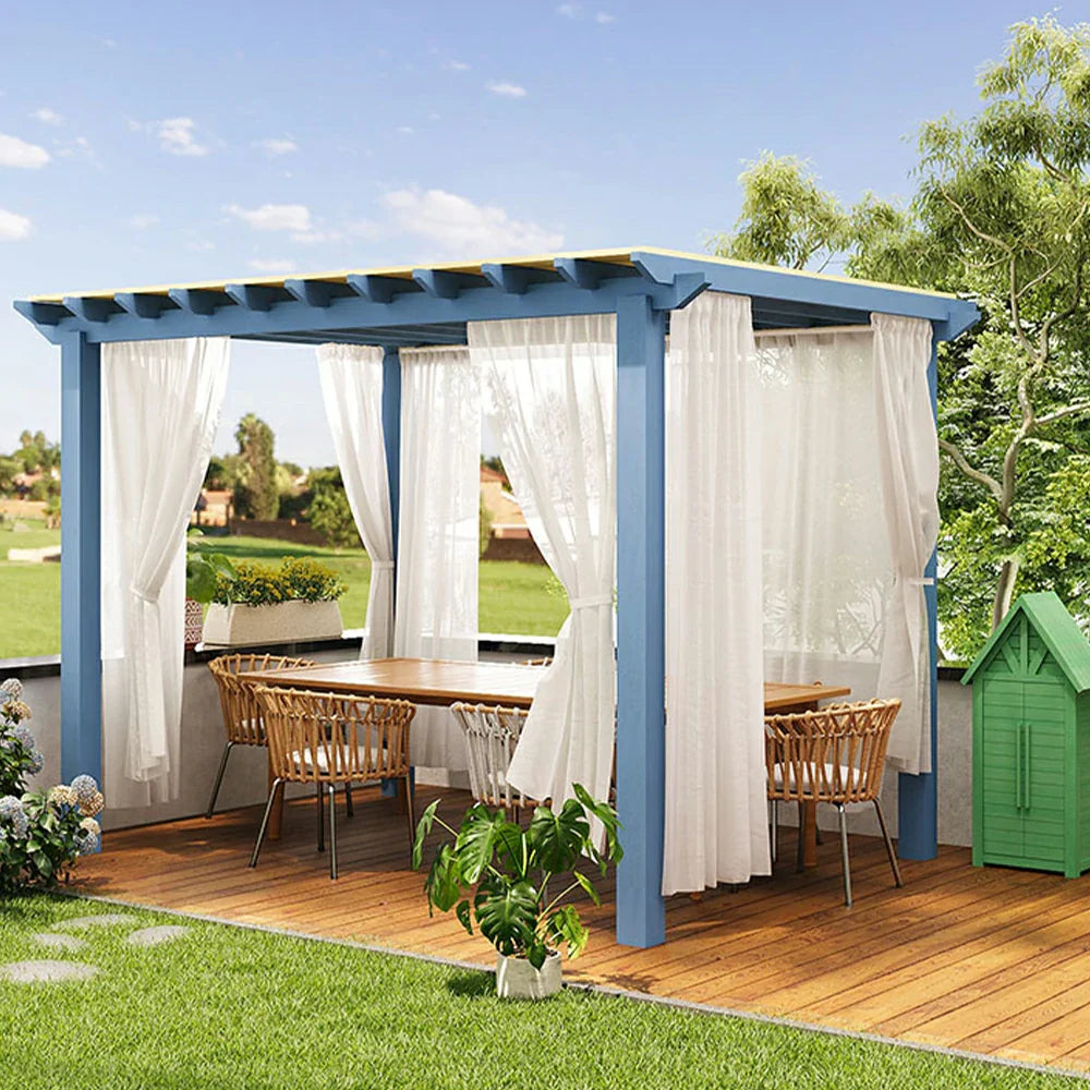 SOLARA Outdoor - Patio with Frame Pavilion Garden 3m Canopy Waterproof - 3m Curtain, Pergola Finnish x Solid Sunshade Wood Blue