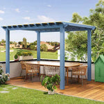 SOLARA Outdoor - Patio with Frame Pavilion Garden 3m Canopy Waterproof - 3m Curtain, Pergola Finnish x Solid Sunshade Wood Blue