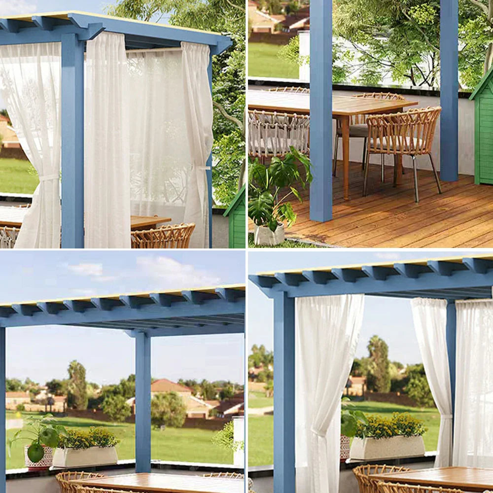 SOLARA Outdoor - Patio with Frame Pavilion Garden 3m Canopy Waterproof - 3m Curtain, Pergola Finnish x Solid Sunshade Wood Blue