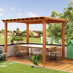 SOLARA Outdoor - with Wood Garden Solid Sunshade Curtain, Canopy 3m Finnish Waterproof Pergola Patio Frame x Pavilion 3m Yellow