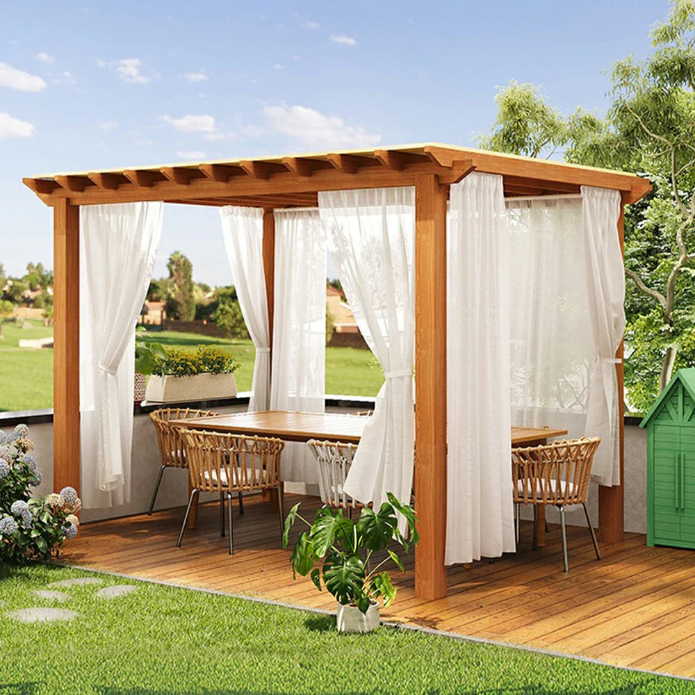 SOLARA Outdoor - with Wood Garden Solid Sunshade Curtain, Canopy 3m Finnish Waterproof Pergola Patio Frame x Pavilion 3m Yellow
