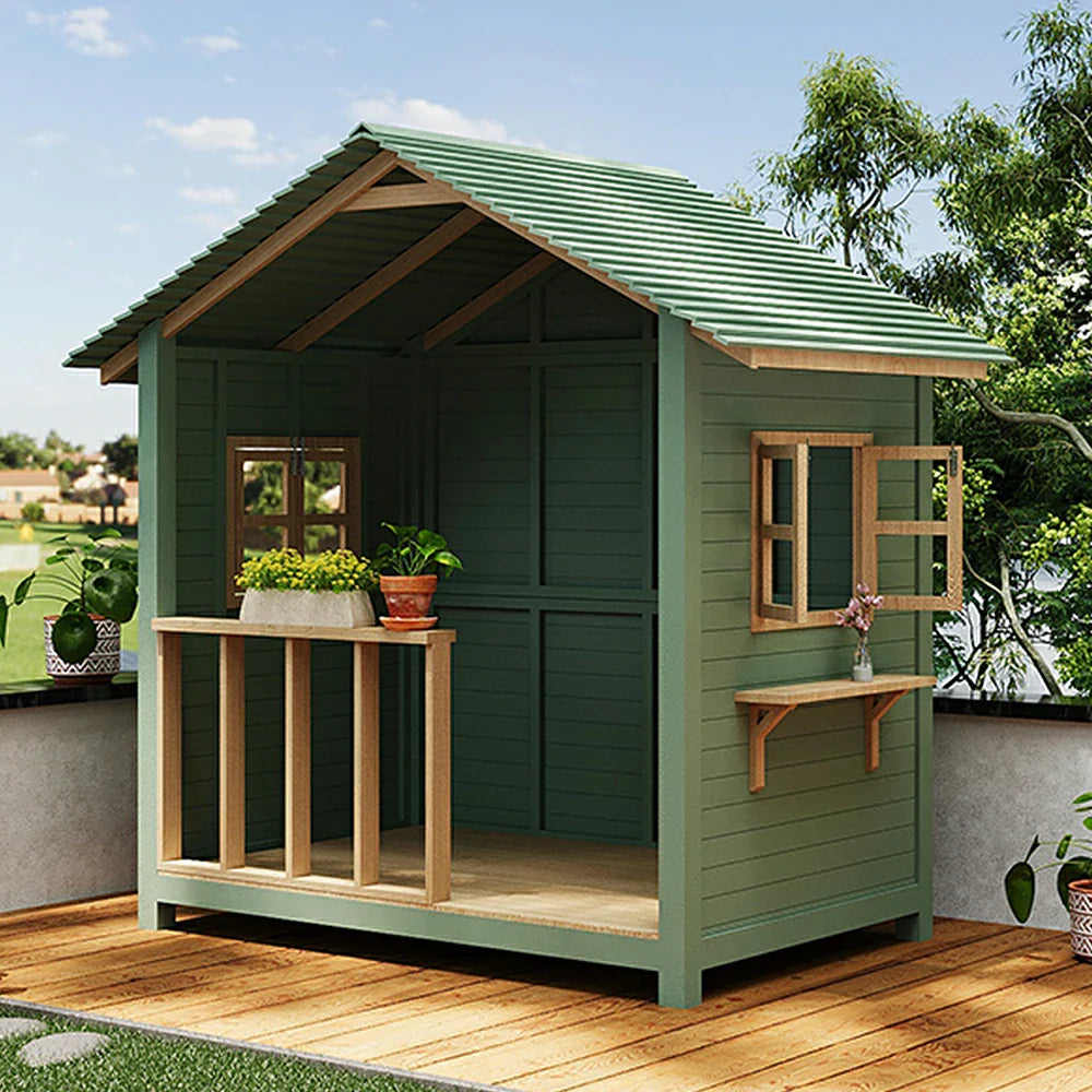 SOLARA Outdoor Wooden Garden - Patio Solid Structure, Wood Storage/Relaxation House - Premium Cabin Green