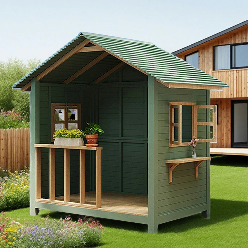 SOLARA Outdoor Wooden Garden - Patio Solid Structure, Wood Storage/Relaxation House - Premium Cabin Green