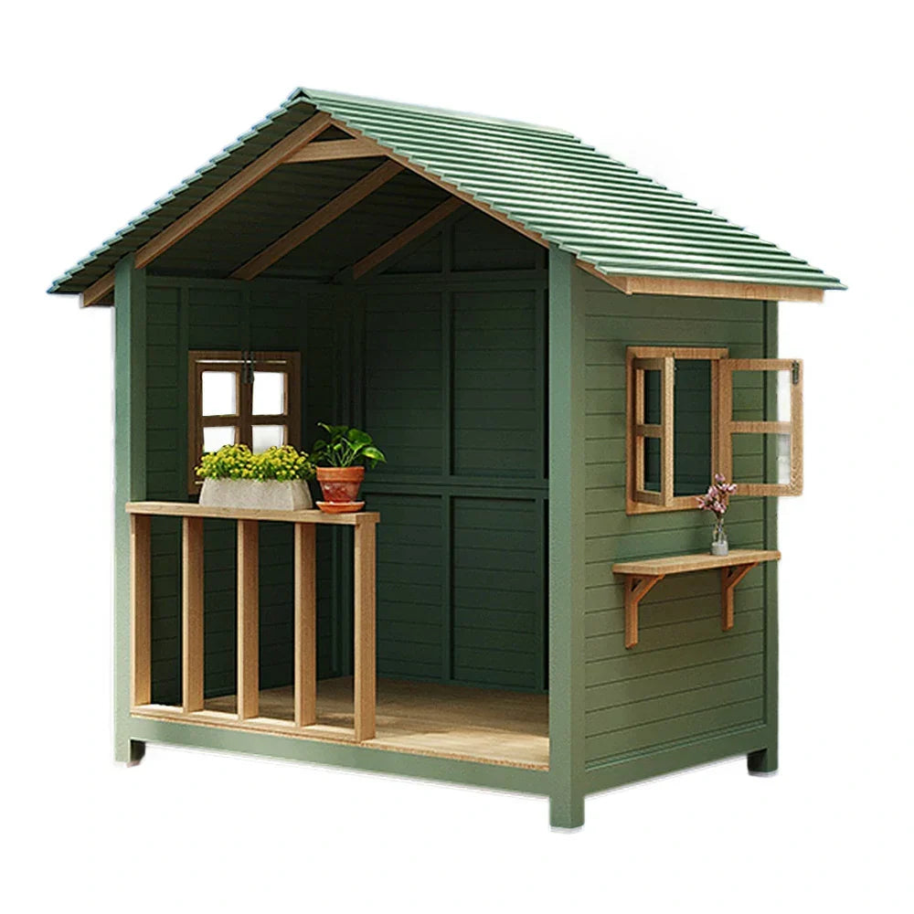 SOLARA Outdoor Wooden Garden - Patio Solid Structure, Wood Storage/Relaxation House - Premium Cabin Green