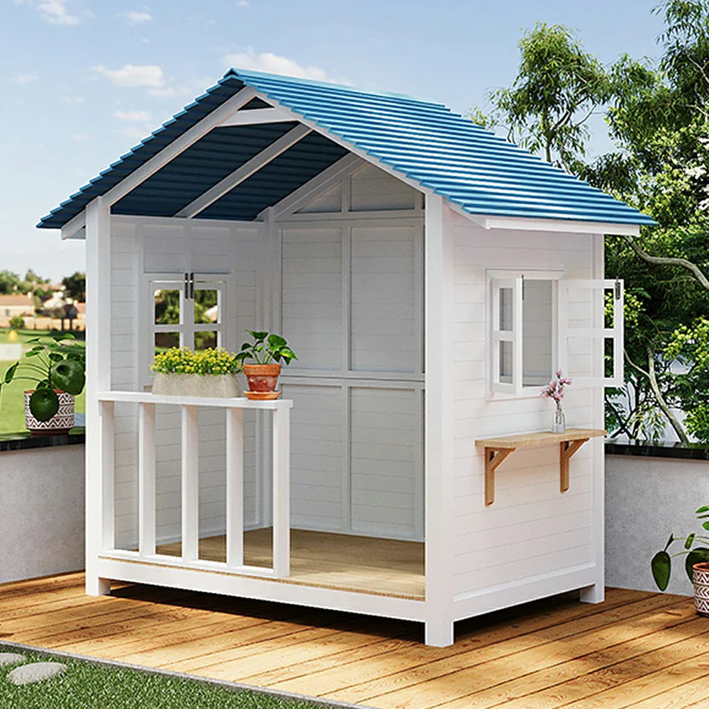 SOLARA Outdoor Storage/Relaxation Wooden Patio Structure, House Garden Solid Premium Cabin Wood - White