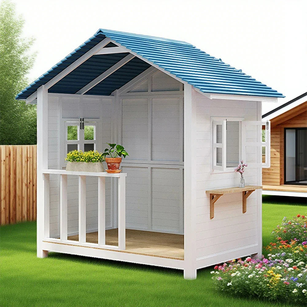 SOLARA Outdoor Storage/Relaxation Wooden Patio Structure, House Garden Solid Premium Cabin Wood - White