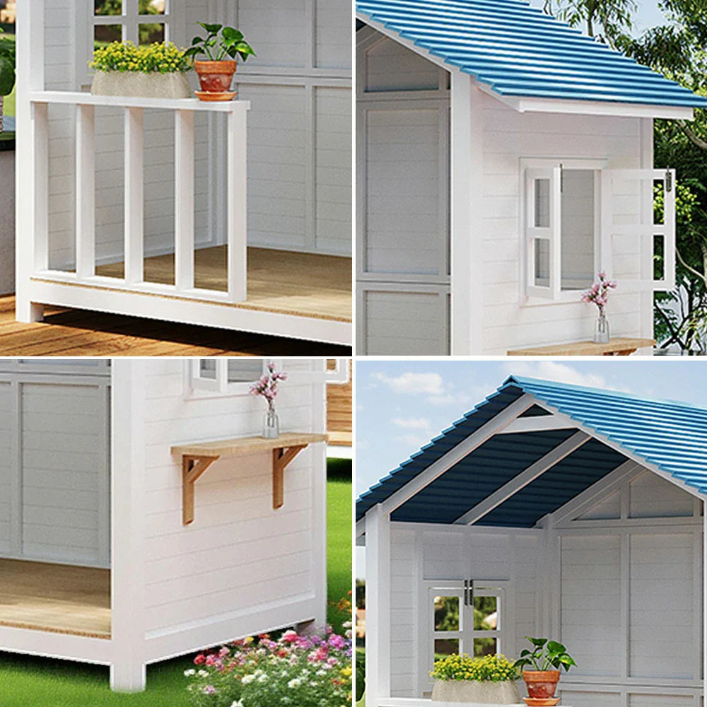 SOLARA Outdoor Storage/Relaxation Wooden Patio Structure, House Garden Solid Premium Cabin Wood - White
