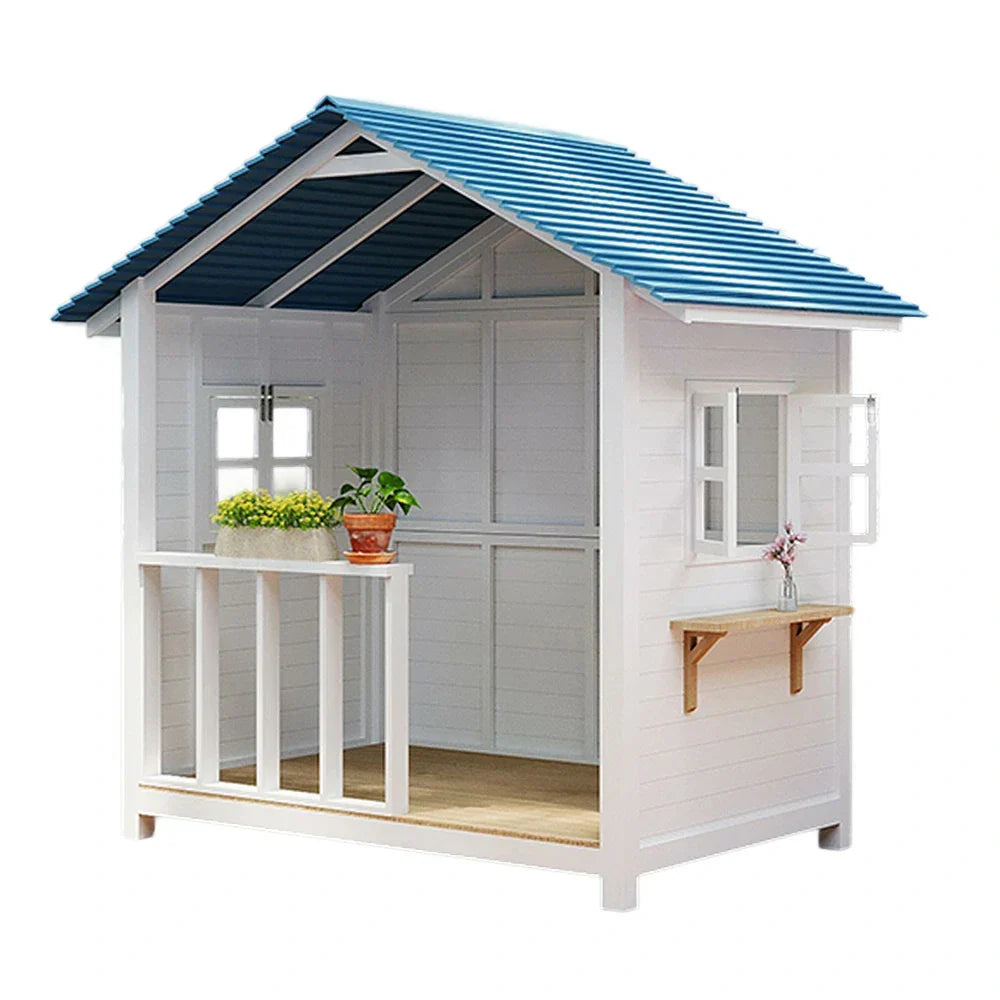 SOLARA Outdoor Storage/Relaxation Wooden Patio Structure, House Garden Solid Premium Cabin Wood - White