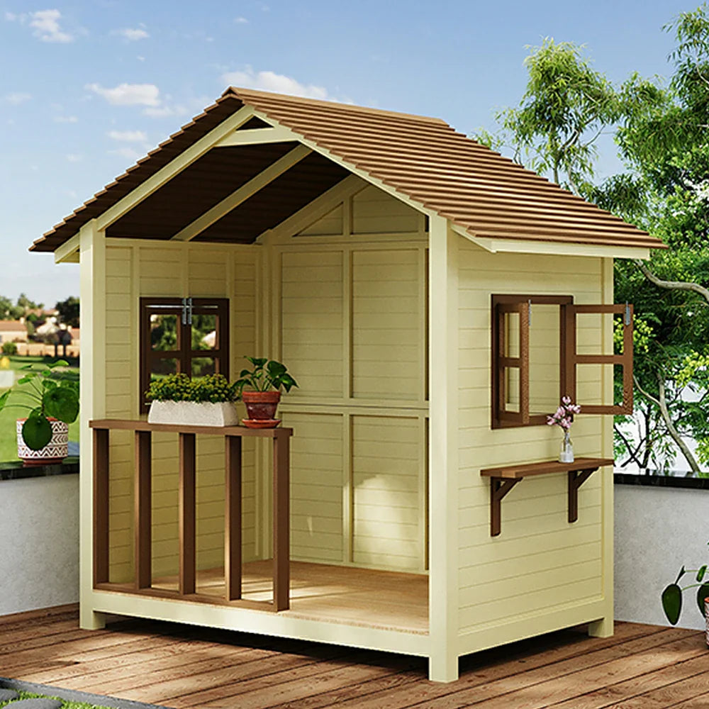 SOLARA Outdoor Garden House Patio Structure, Storage/Relaxation Wood Solid Wooden Premium Cabin - Yellow